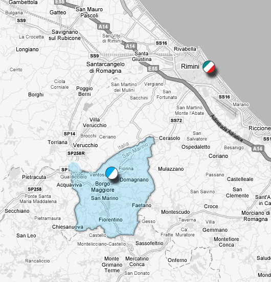 Cartina topografica, sedi SMS di San Marino e Rimini